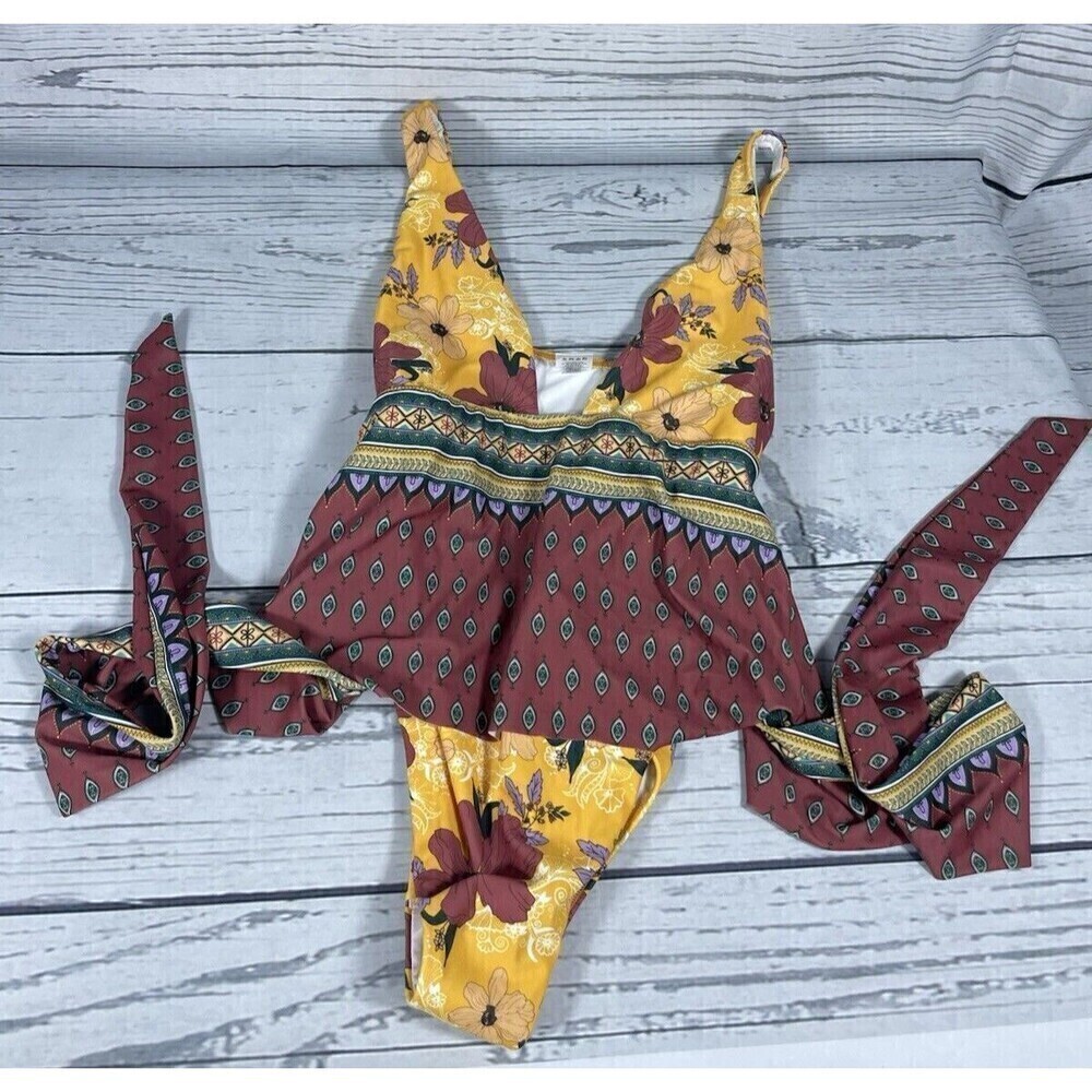 Venus Womens Size 12 One Piece Swimsuit Paisley Floral Bohemian Tie Belt